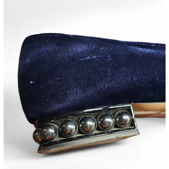 Nicholas Kirkwood velvet blue pointed toe faux pearls flats shoes EU39 US8.5 - Picture 10 of 11